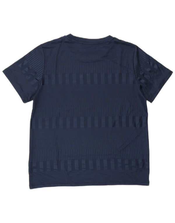 MARKS & SPENCER T-shirt da donna Top UK 16 Grande poliestere a righe blu navy