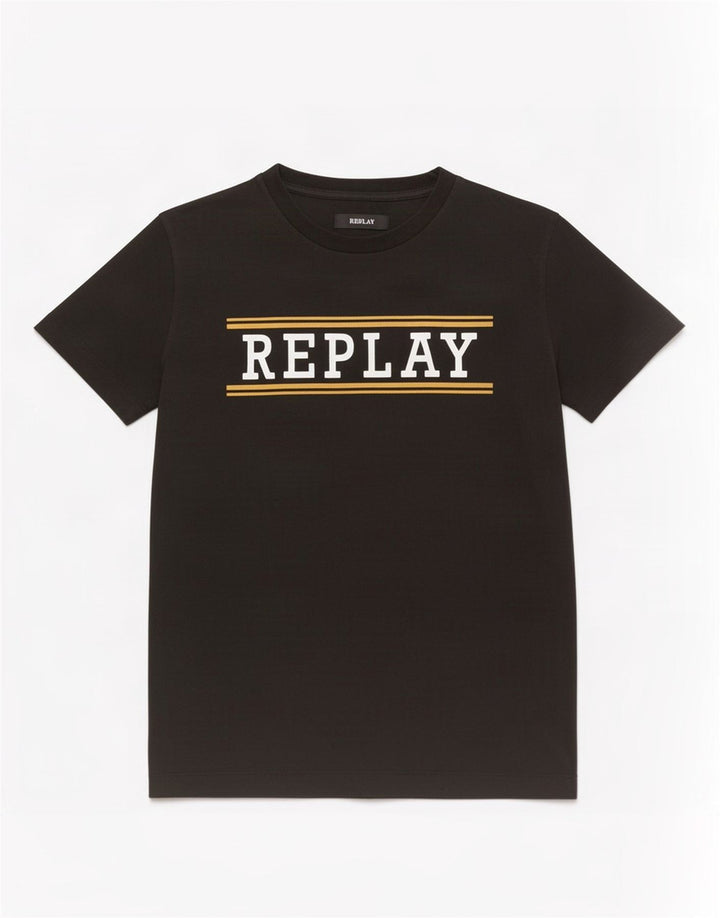 T-shirt grafica da uomo Replay Top in cotone nero medio