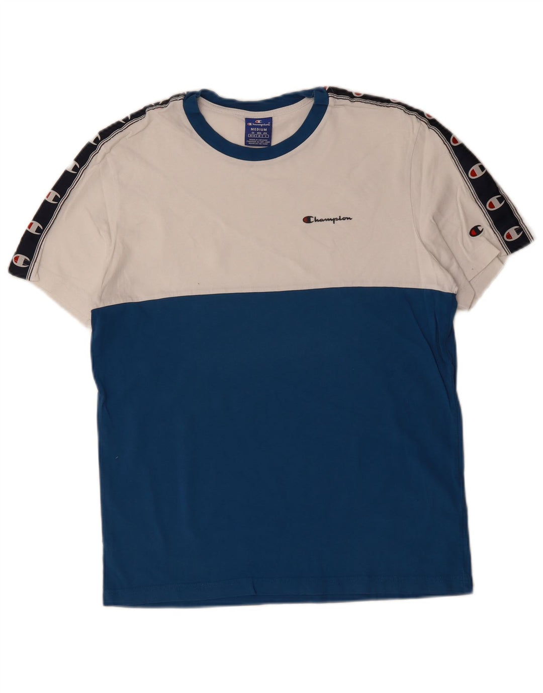 T-shirt grafica da uomo Champion Top in cotone color block blu medio