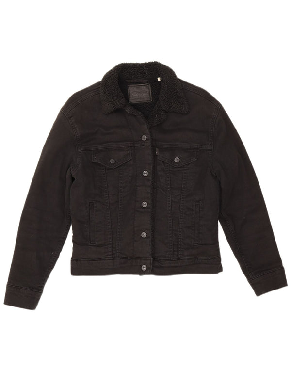 Giacca in denim Sherpa da donna Levi's UK 6 XS cotone nero