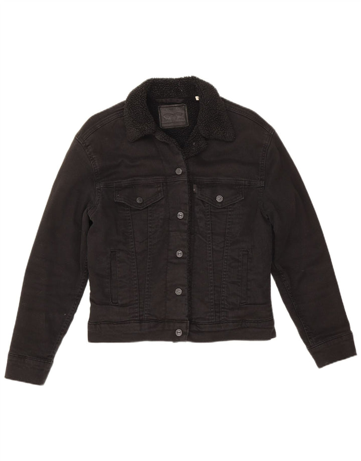 Giacca in denim Sherpa da donna Levi's UK 6 XS cotone nero