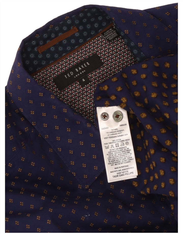 Camicia da uomo Ted Baker taglia 4 grande cotone maculato blu navy