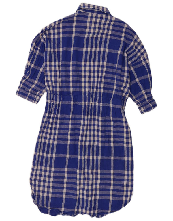 Abito chemisier oversize con maniche a 3/4 Zara da donna UK 10 piccolo lino blu a quadri