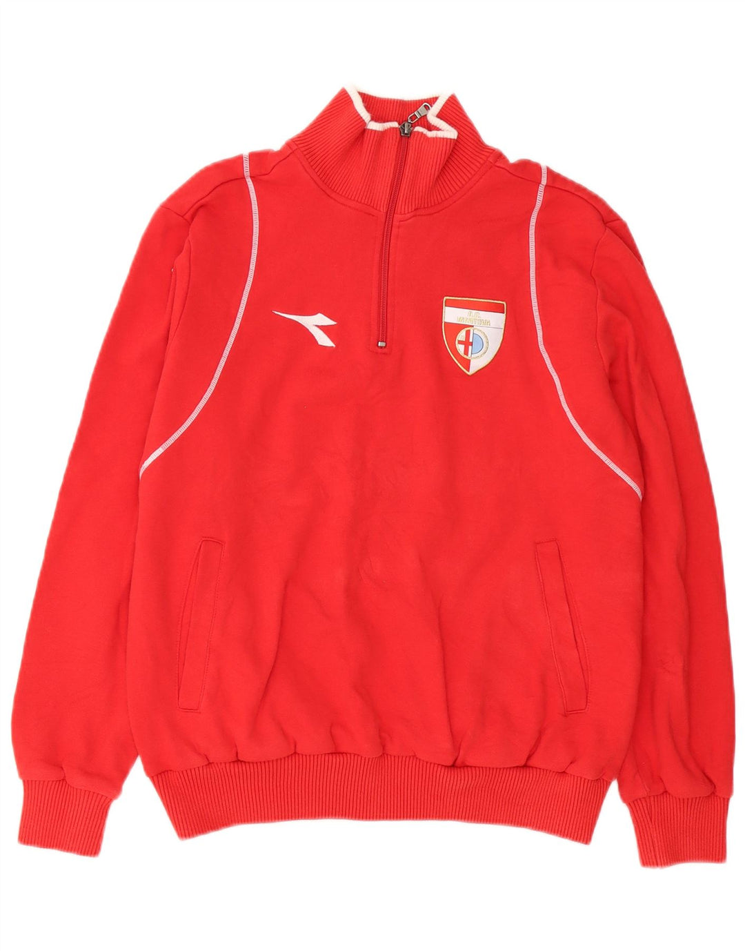 Felpa Diadora da uomo con grafica con zip e collo, piccola, in cotone rosso