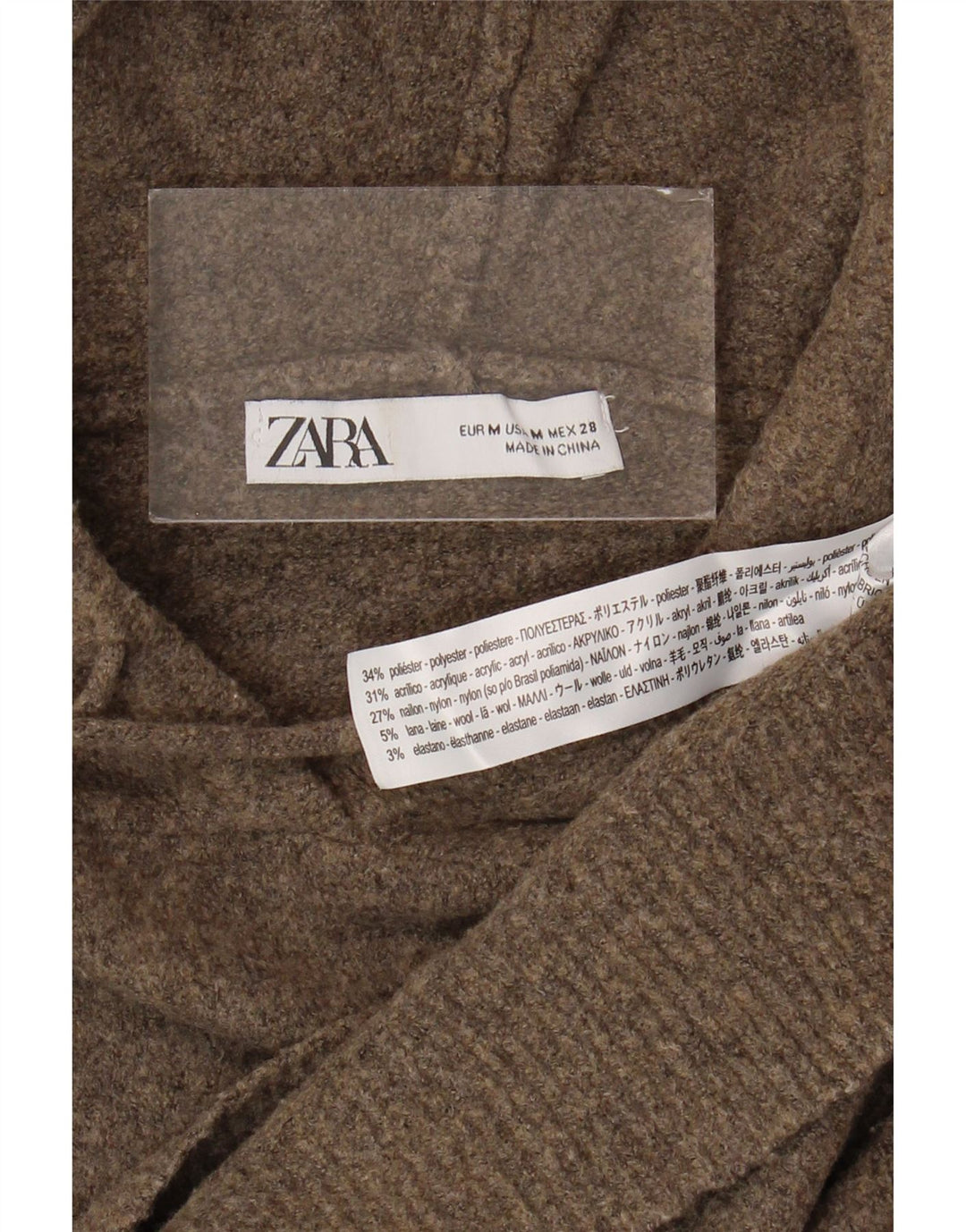 Maglione oversize con cappuccio da donna Zara UK 14 Poliestere marrone medio