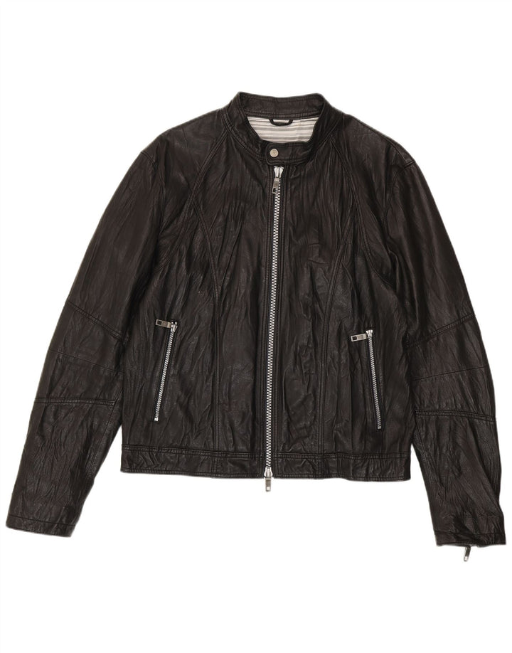 Giacca bomber da uomo vintage in pelle IT 52 XL in pelle nera