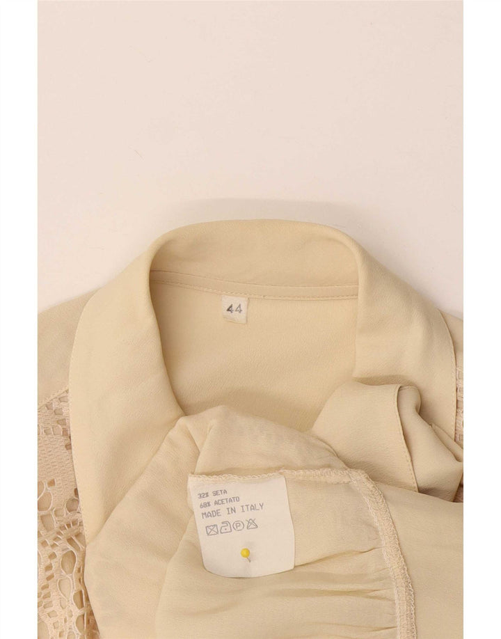 Camicetta camicia vintage da donna IT 44 Seta floreale beige medio