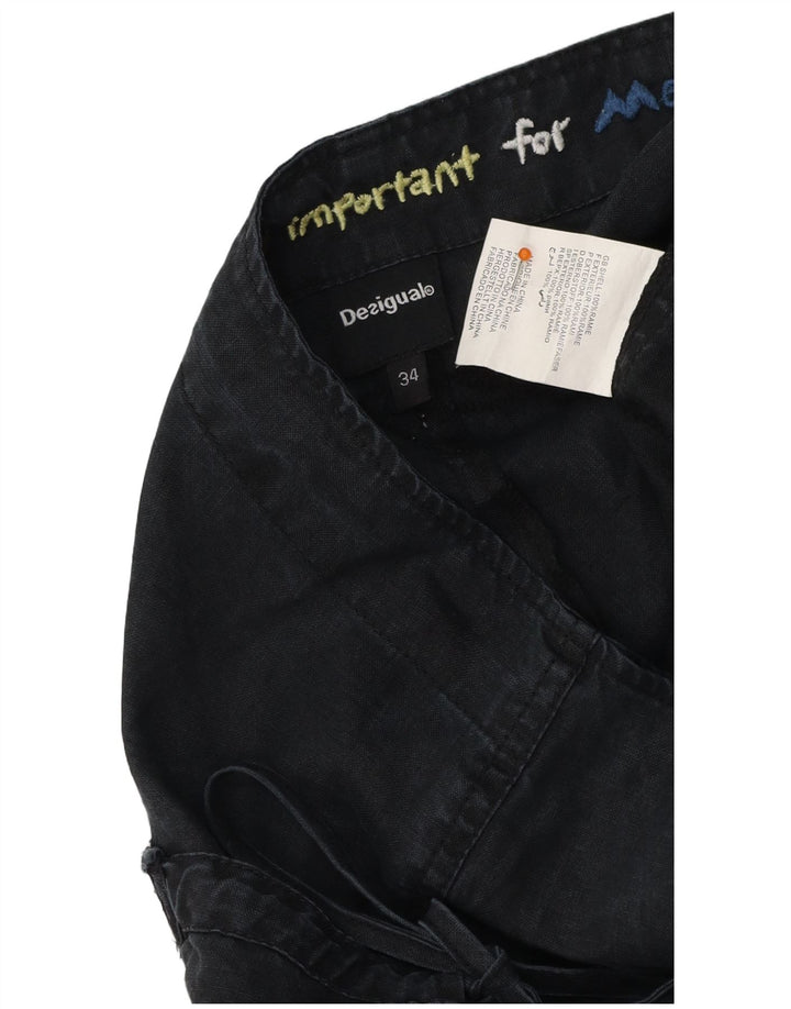 DESIGUAL Pantaloncini cargo Harem grafici da donna EU 34 XS W30 Ramie nero