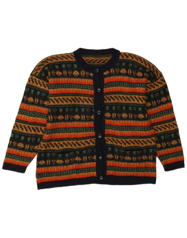 Maglione cardigan da donna vintage UK 14 medio multicolore geometrico