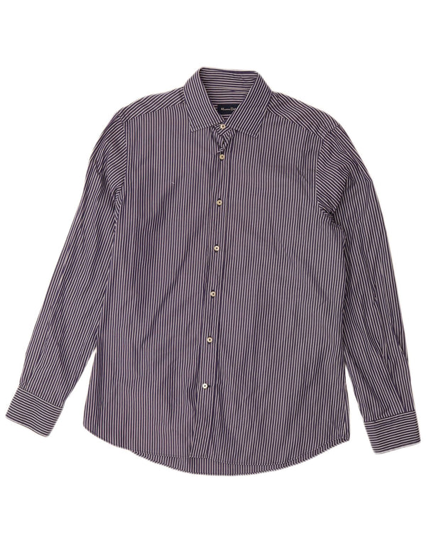 Camicia da uomo Massimo Dutti Large in cotone gessato blu navy