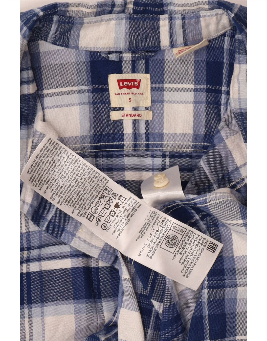 LEVI'S Mens Standard Flannel Shirt Small Blue Check Cotton