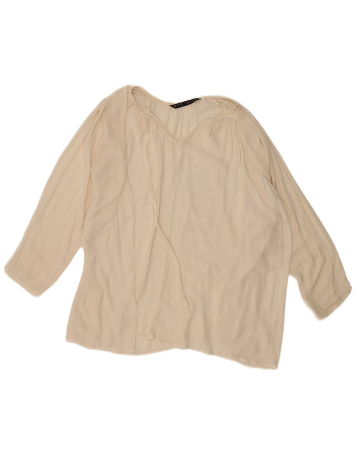 Camicetta oversize a maniche lunghe da donna Zara UK 16 grande bianco sporco