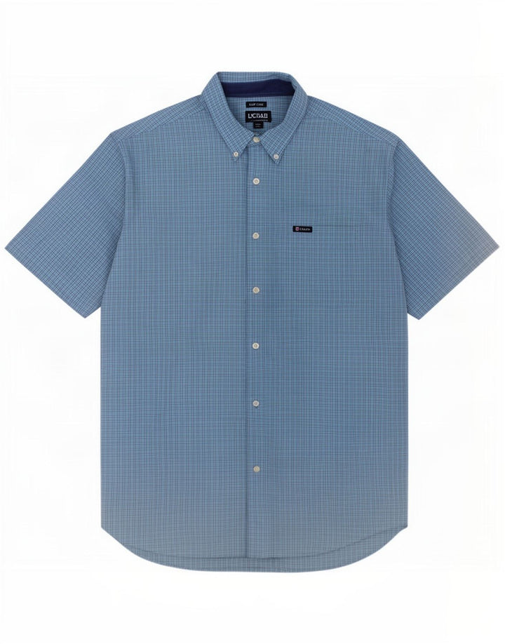Camicia a maniche corte da uomo Chaps XL in cotone a quadretti blu