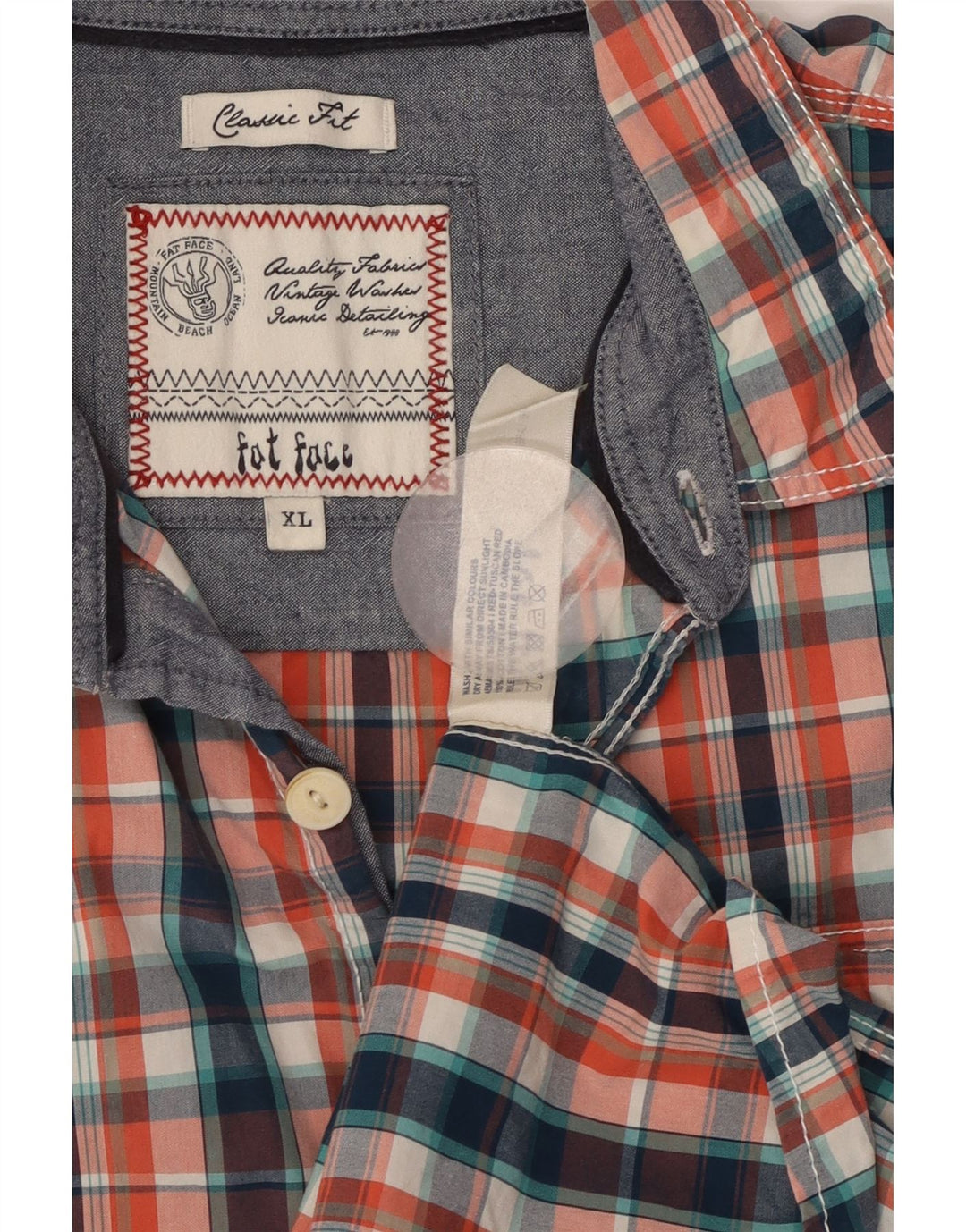 FAT FACE Camicia da uomo a maniche corte vestibilità classica XL in cotone a quadri multicolore