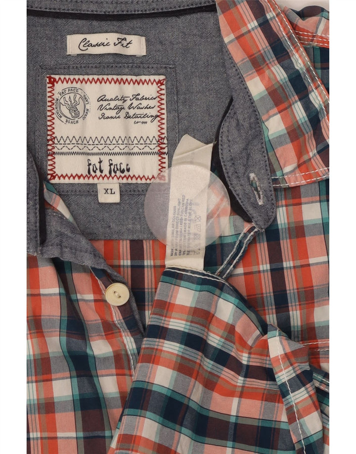 FAT FACE Camicia da uomo a maniche corte vestibilità classica XL in cotone a quadri multicolore