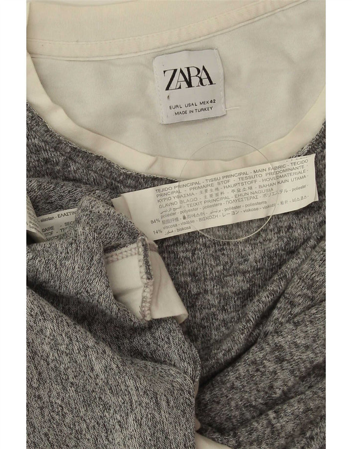 Maglione maglione girocollo da donna Zara UK 16 grande poliestere grigio