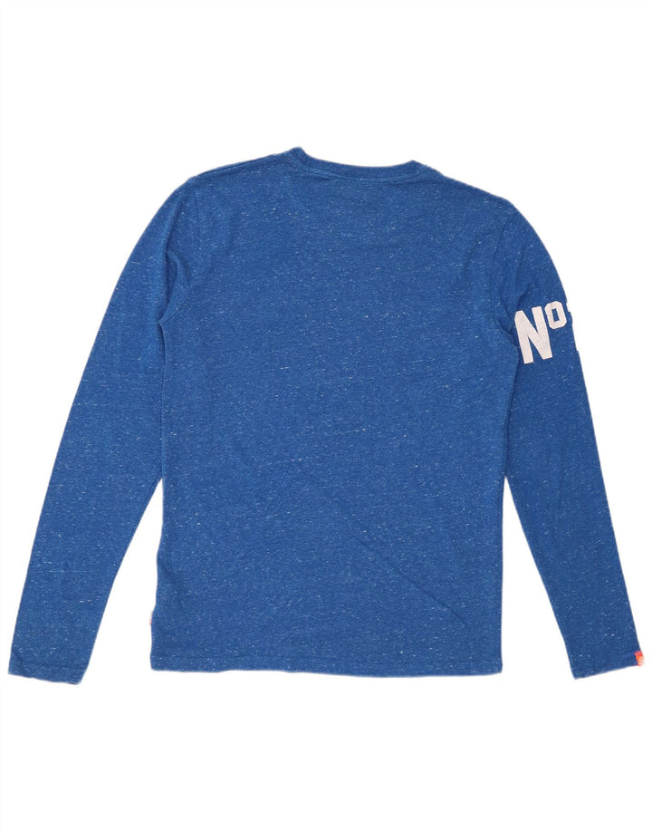 SUPERDRY Top grafico da uomo a maniche lunghe in cotone screziato blu medio