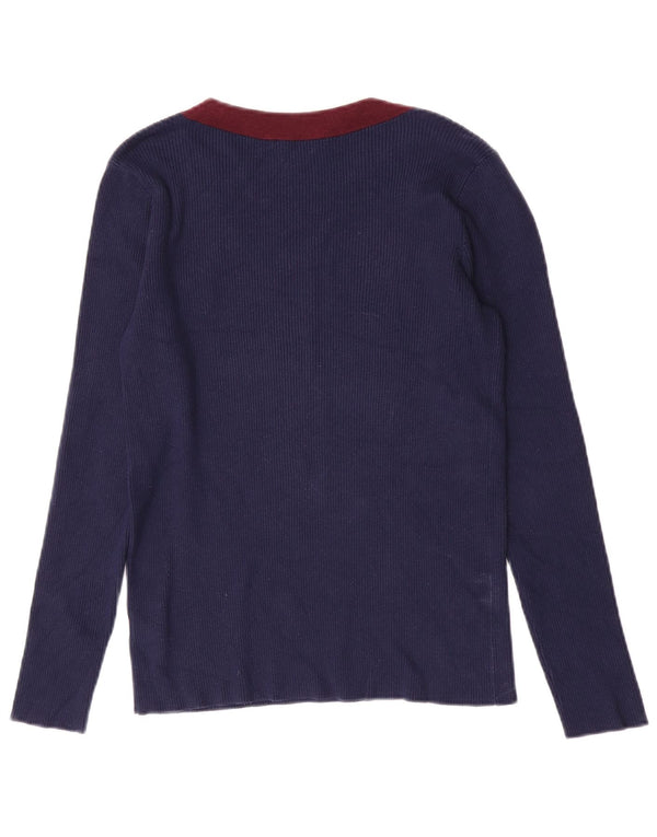 Maglione maglione con scollo a V da donna Ralph Lauren UK 14 grande cotone blu navy