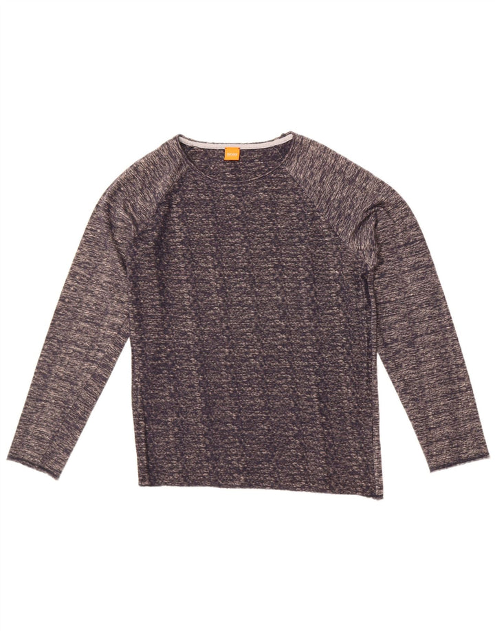 Hugo Boss Top da uomo a maniche lunghe in cotone screziato blu navy medio