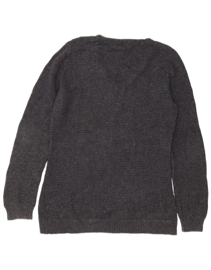 FAT FACE Maglione oversize da donna con scollo a V UK 10 Piccolo cotone grigio