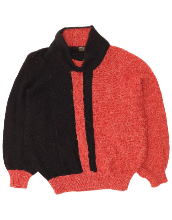 Maglione vintage da donna con collo alto e collo alto IT 42 Colorblock rosso medio