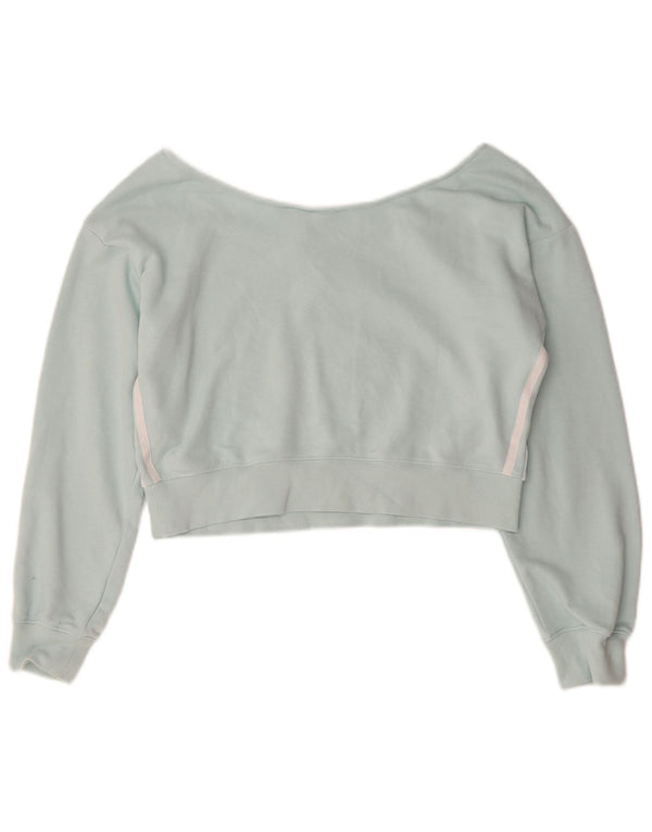 Adidas Womens Oversized Crop Off Shoulder Top UK 10 Small Turquoise Cotton