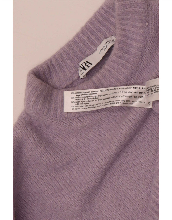 Maglione corto girocollo da donna Zara UK 14 Poliestere viola medio