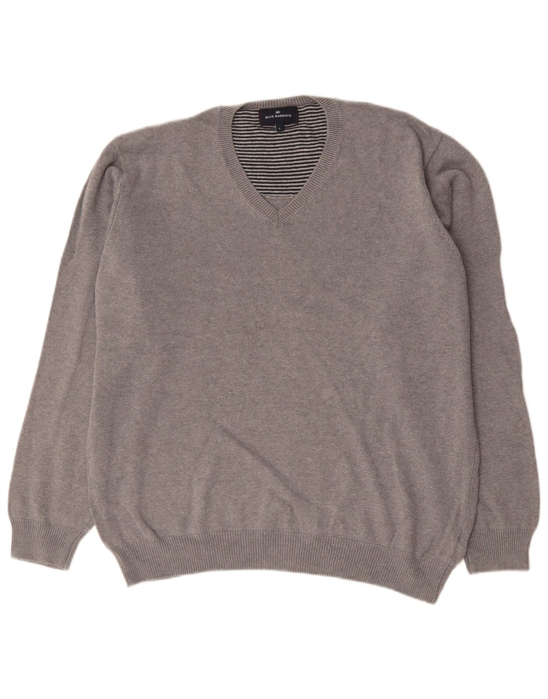 Maglione da uomo Marks & Spencer con scollo a V blu Harbour, grande cotone grigio