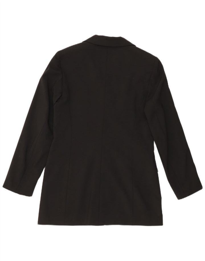 Giacca blazer a 3 bottoni lunga da donna VINTAGE IT 46 grande poliestere nero