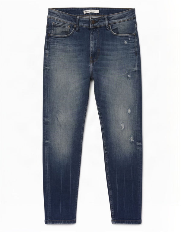 Jeans skinny effetto invecchiato da uomo Zara EU 42 Large W32 L26 cotone blu
