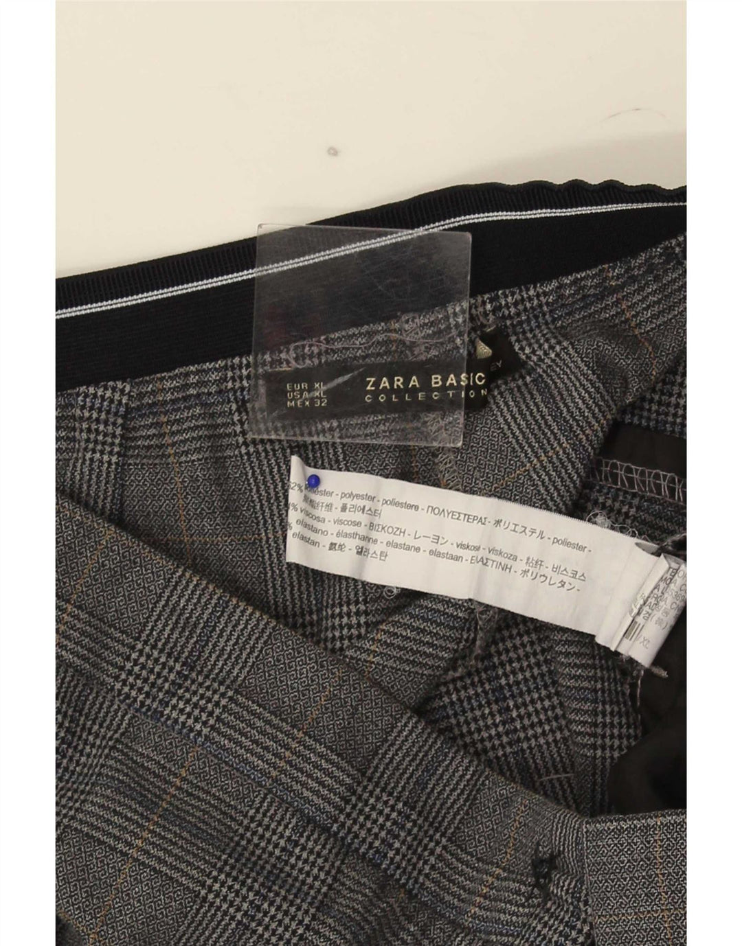 Pantaloni chino slim da donna Zara XL W32 L27 poliestere a quadri grigi