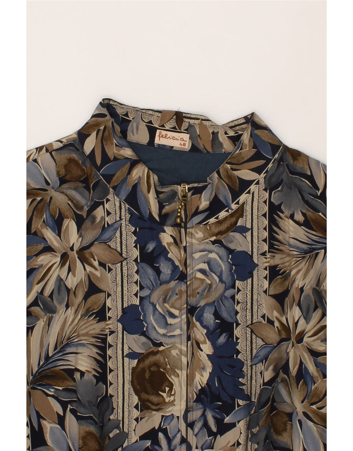 FELICIA Womens Bomber Jacket IT 48 XL Navy Blue Floral Cotton Vintage Felicia and Second-Hand Felicia from Messina Hembry 