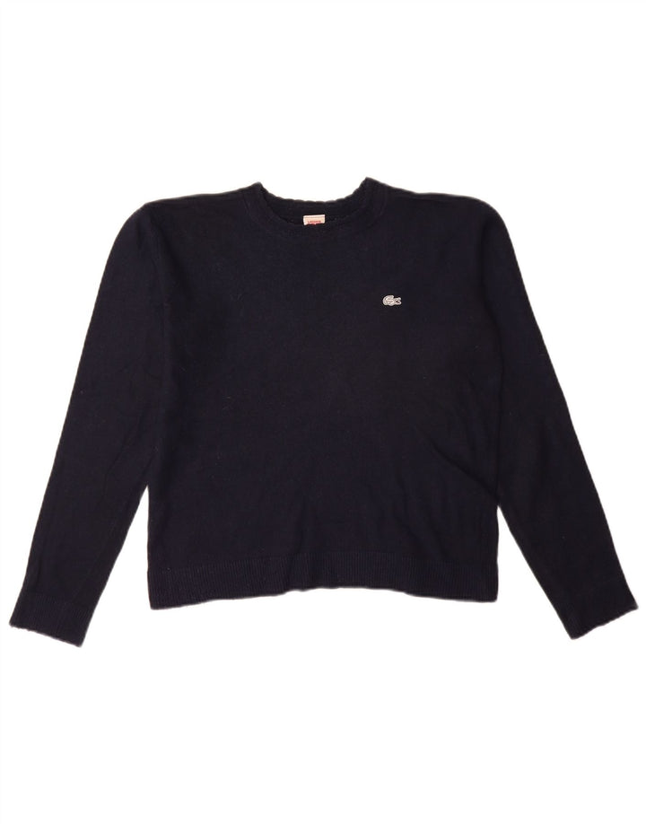 Maglione maglione girocollo corto da donna Lacoste UK 12 medio in lana blu navy
