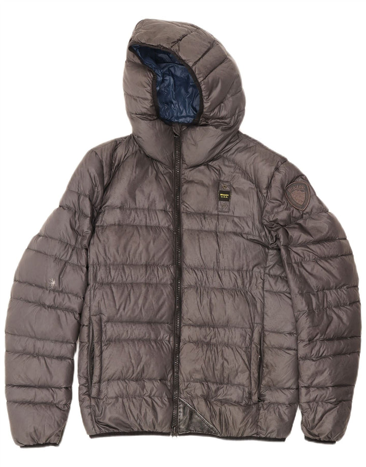Giacca imbottita con cappuccio Blauer da uomo UK 40 Large in poliammide grigio