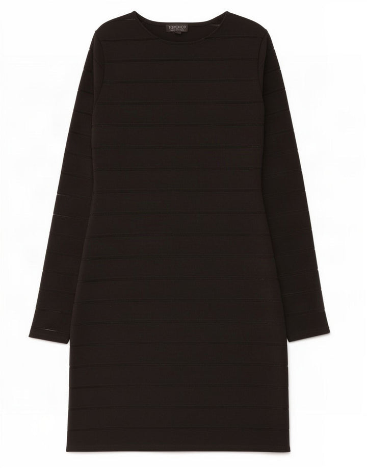 Abito a trapezio a maniche lunghe da donna Topshop UK 12 Poliestere a righe nere medie