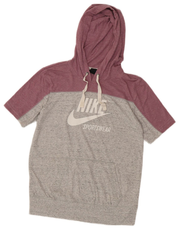 Felpa con cappuccio grafica Nike da donna UK 10 Small in cotone color block grigio