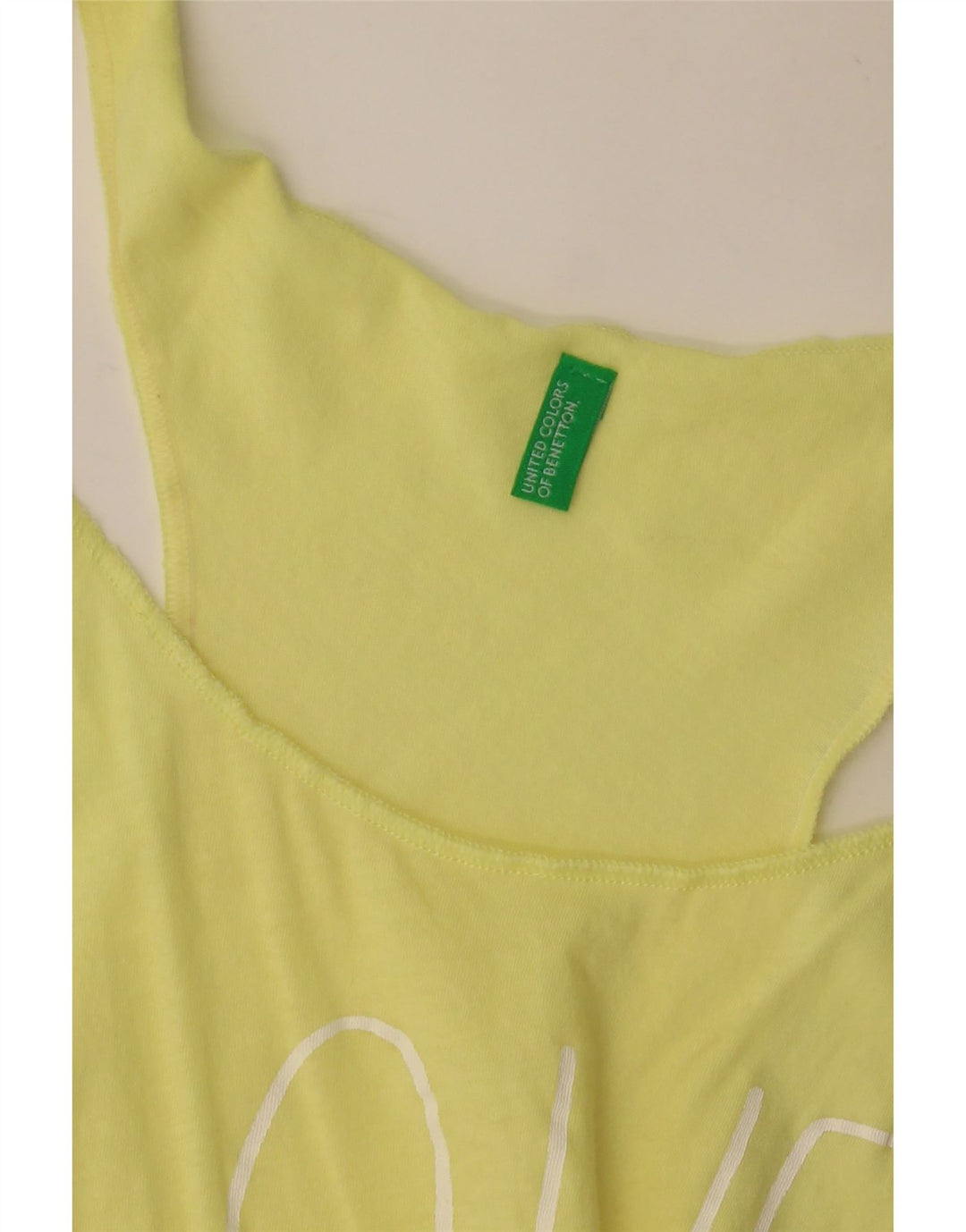 BENETTON Top tunica grafica da donna UK 8 Small Yellow Colourblock Beach