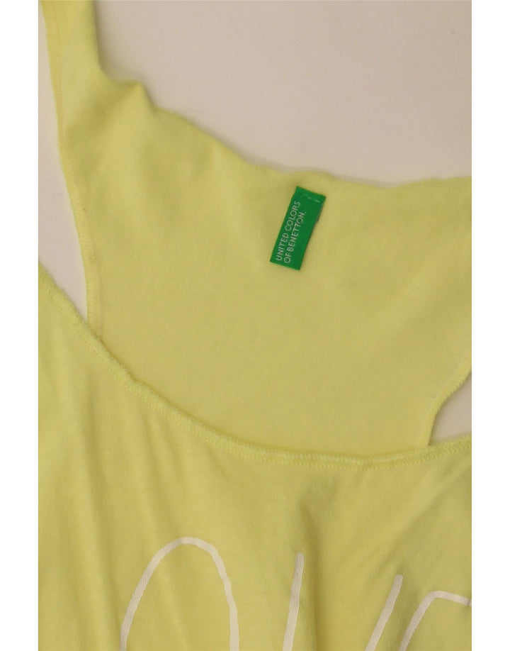 BENETTON Top tunica grafica da donna UK 8 Small Yellow Colourblock Beach