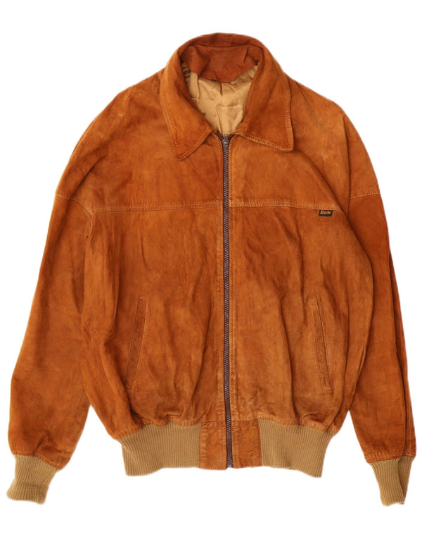 ESSEBI Giubbotto bomber in pelle scamosciata da uomo UK 40 Large in pelle marrone