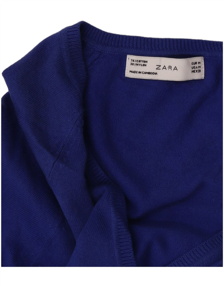 Maglione cardigan da donna Zara UK 12 cotone blu medio