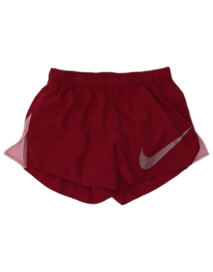 Pantaloncini sportivi NIKE Dri Fit da donna UK 6 XS Maroon Colourblock