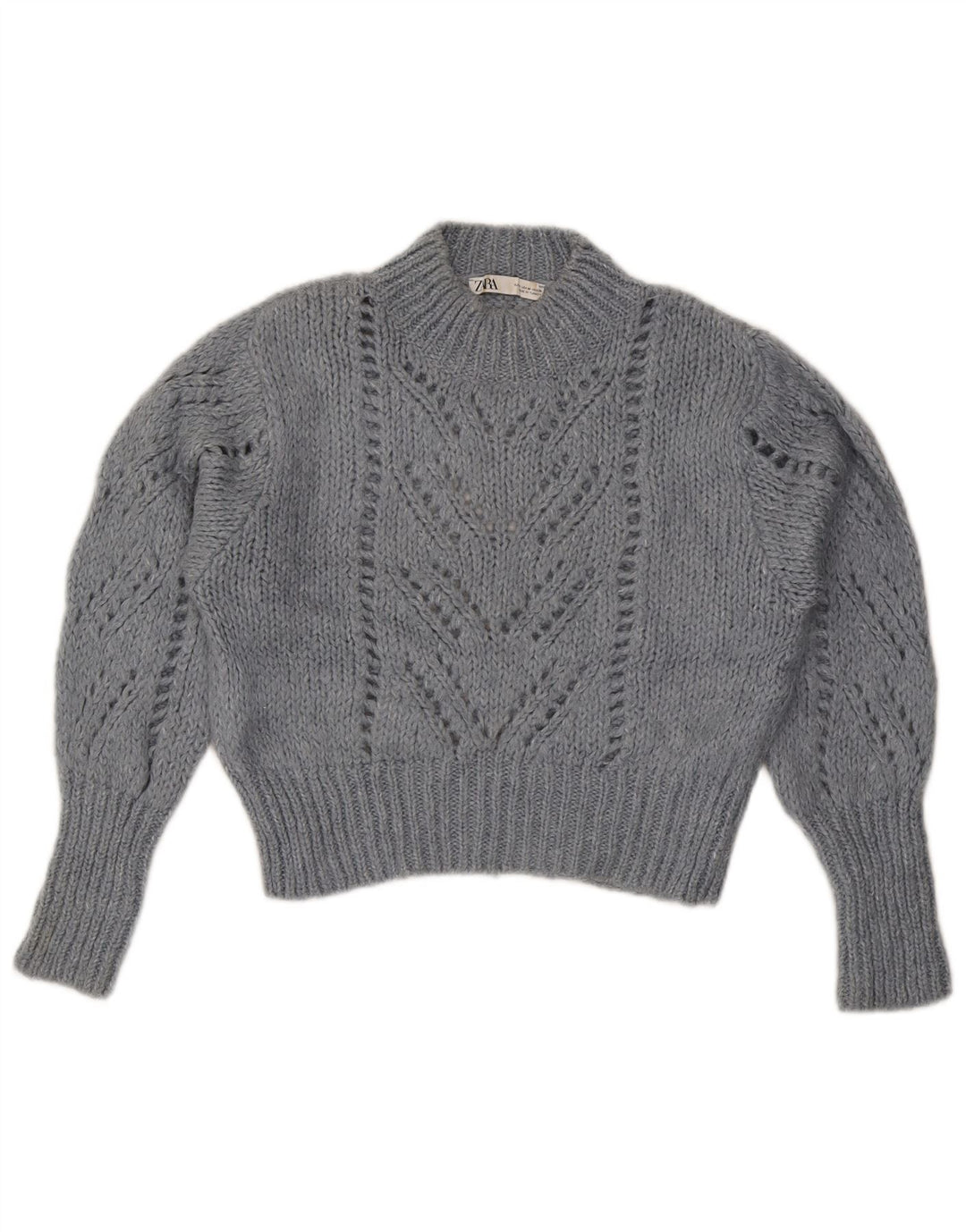 Maglione corto girocollo da donna Zara UK 14 Acrilico grigio medio