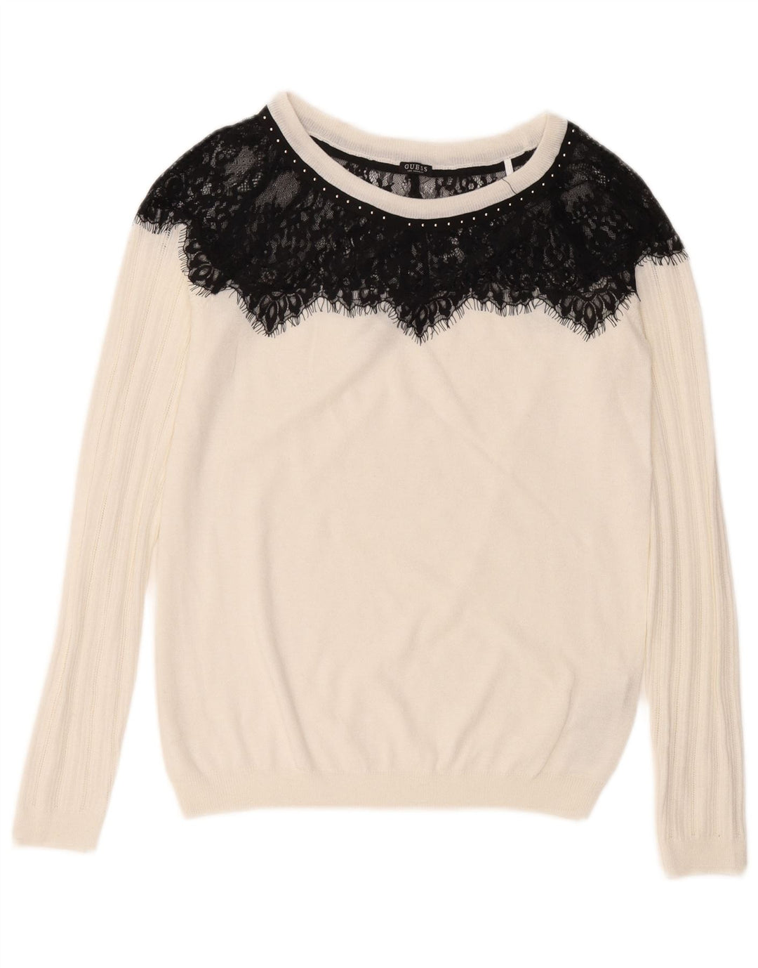 Maglione maglione da donna con scollo a barca Guess UK 12 Medium White Colourblock