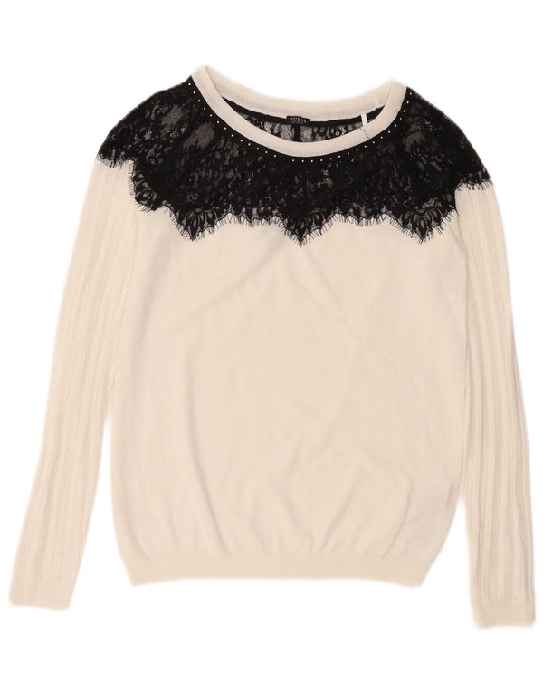Maglione maglione da donna con scollo a barca Guess UK 12 Medium White Colourblock