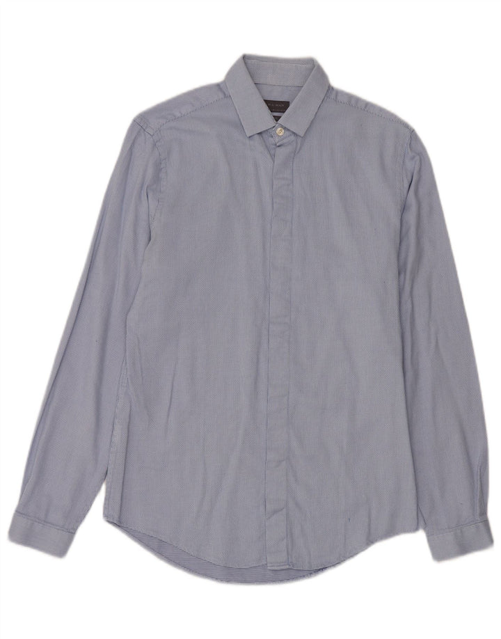 Camicia Zara da uomo slim fit piccola in cotone maculato blu