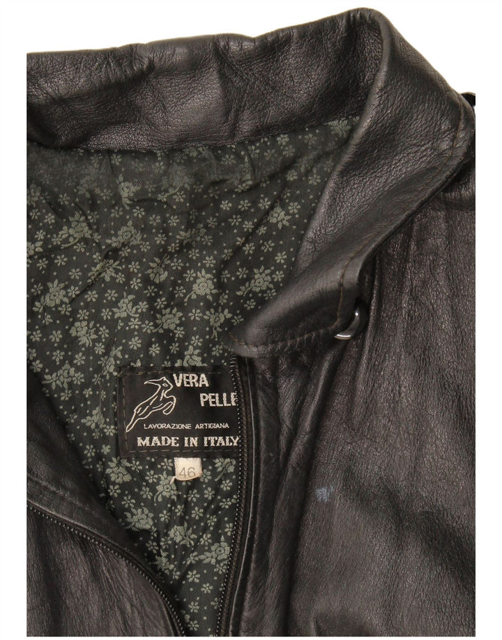 Giacca in pelle da donna vintage IT 46 grande in pelle nera