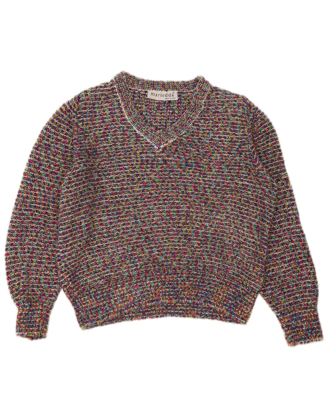 Maglione da donna con scollo a V Mariedda IT 46 grande chiazzato multicolore