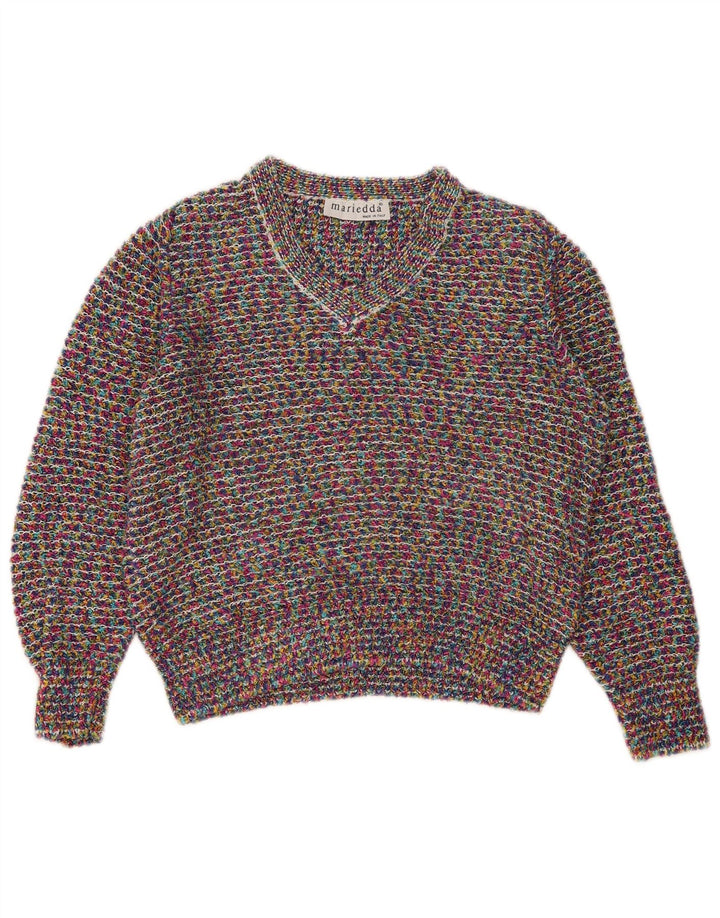 Maglione da donna con scollo a V Mariedda IT 46 grande chiazzato multicolore