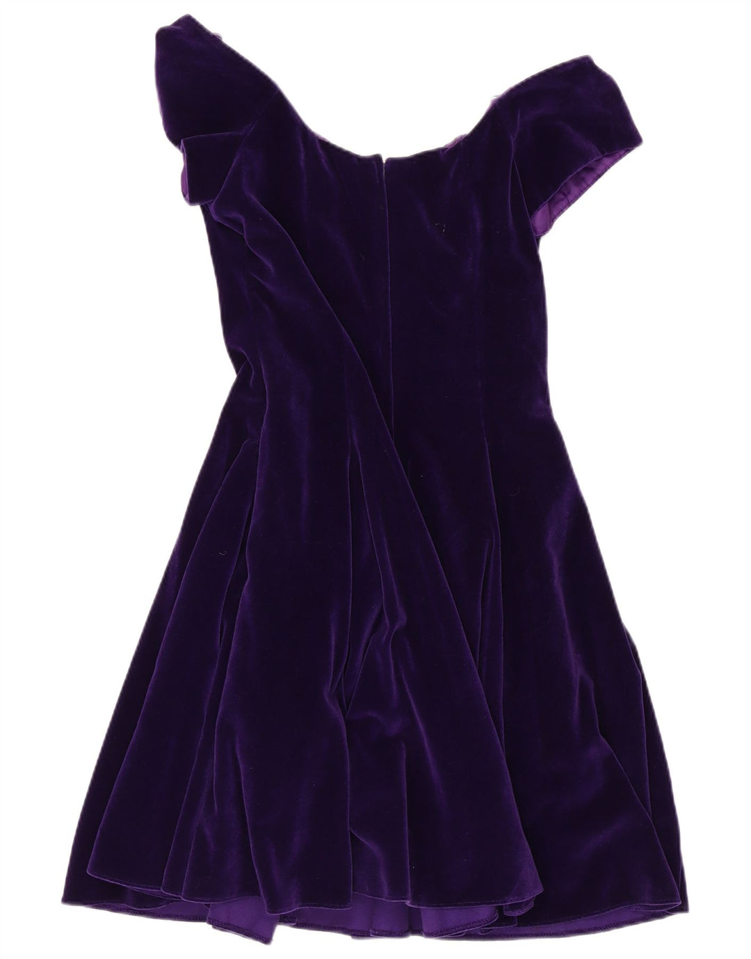 Abito da donna VINTAGE in velluto con spalle scoperte UK 14 Cotone viola medio