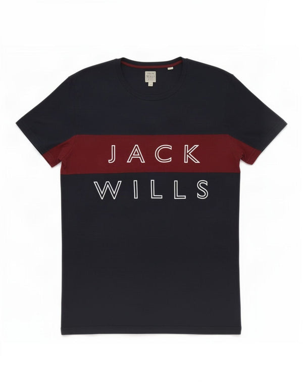 T-shirt grafica da uomo Jack Wills Top Small Blu Navy Colourblock